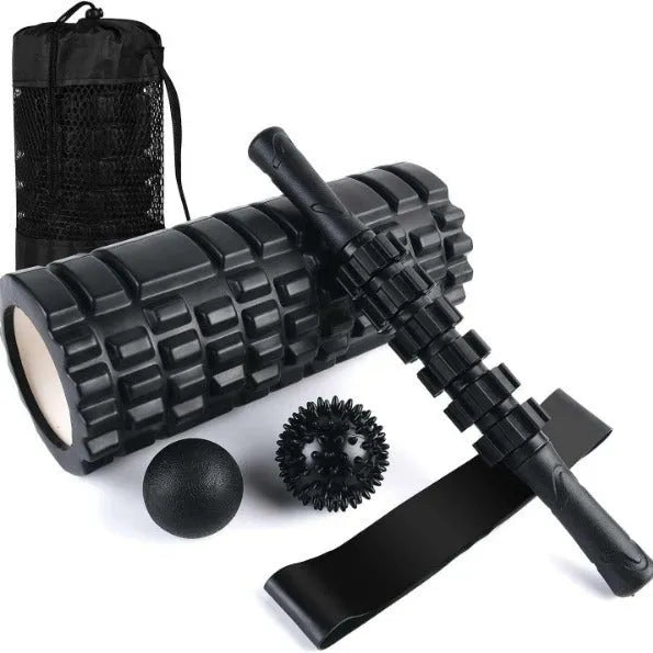 33cm black fitness foam roller with integrated massage shaft gear and bar stick elements