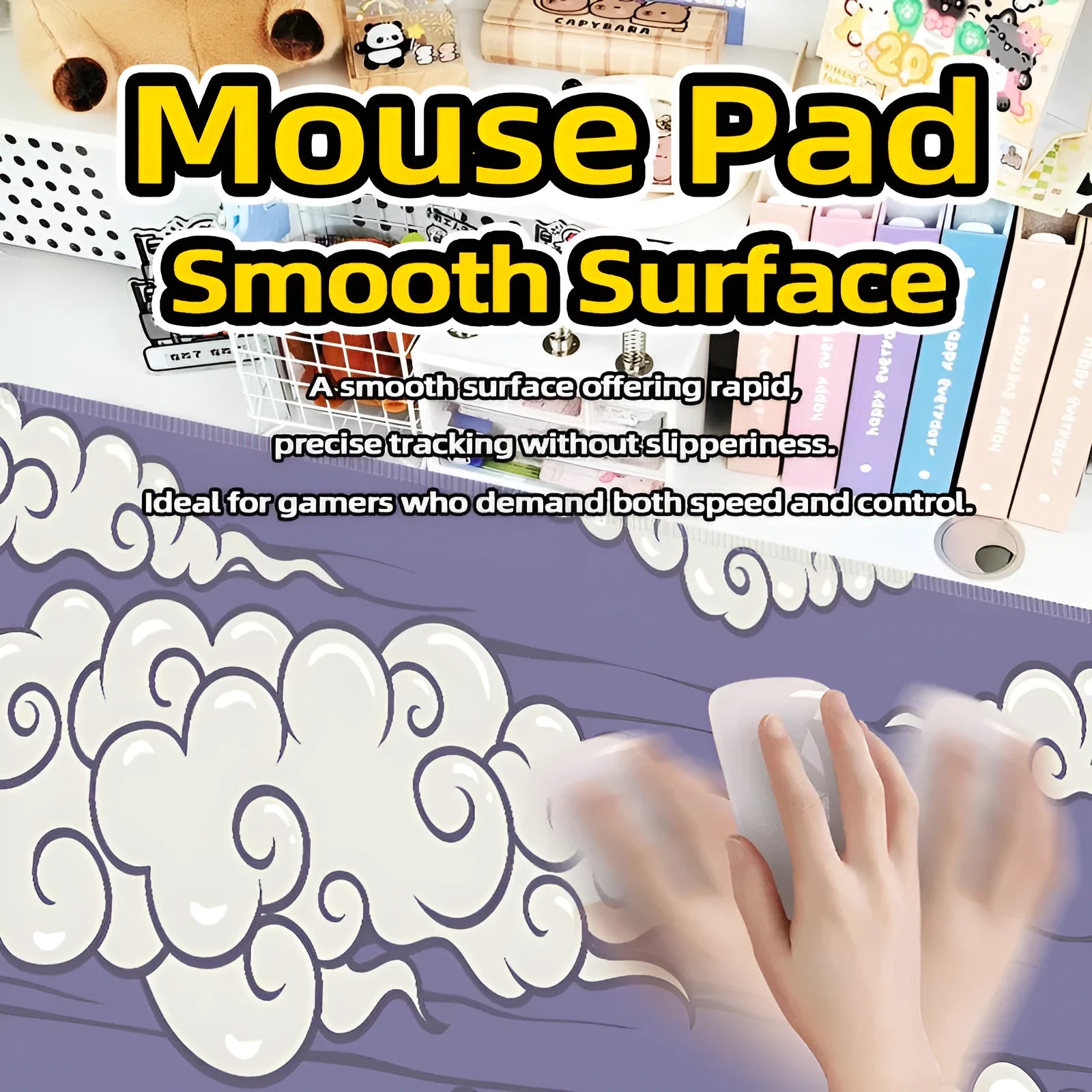 Large Japanese style simple desk mat with natural rubber non-slip base on a wooden table.