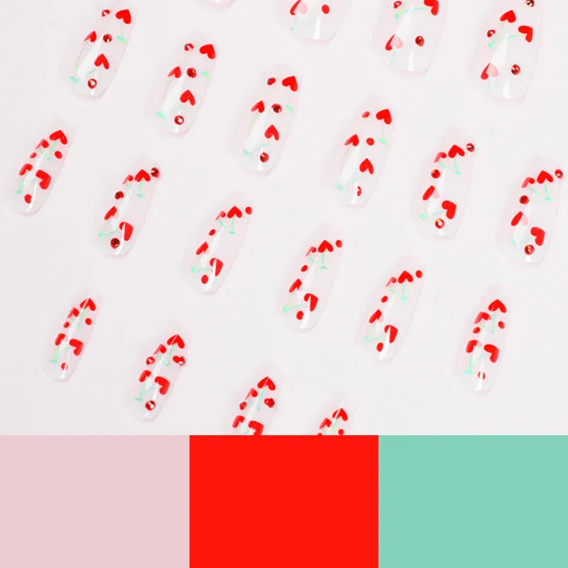 Pack of JP1601 red diamond and small cherry design nail armour stickers with glue bottle