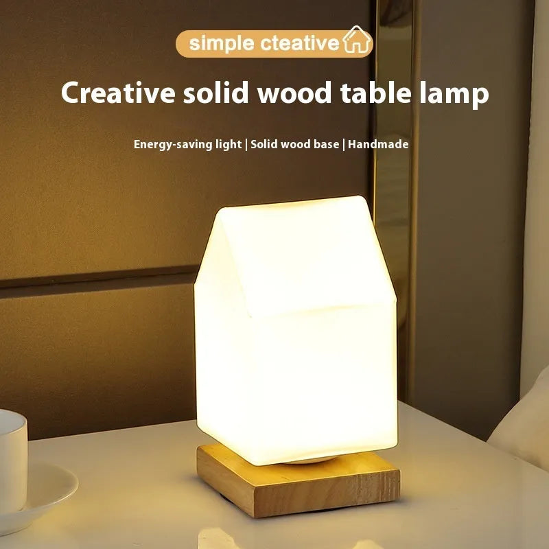 White Nordic solid wood USB table lamp with touch dimming in flower-shaped design
