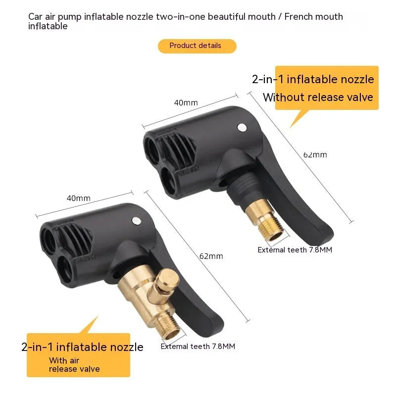Vehicle air conversion inflatable chuck two-in-one nozzle with two connectors and 16cm clarinet