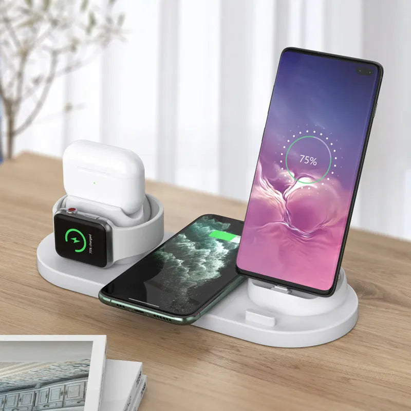 Multifunctional 6-in-1 wireless charging mobile phone holder, ABS PC fireproof, 10W, 23 x 9 x 12.5cm, black