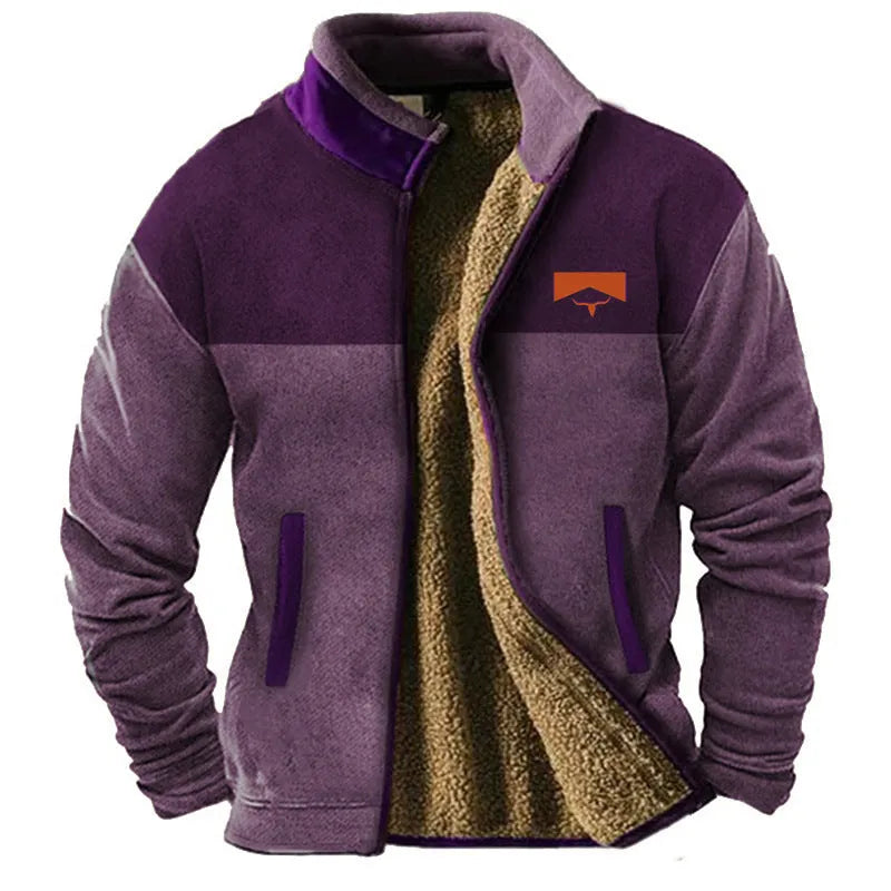 Men's green polyester padded coat showing regular 50cm length on male model