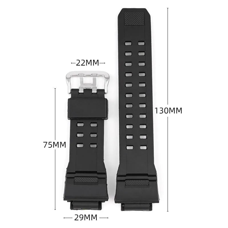 Camouflage patterned TPU watch strap with a silver buckle, showing its 12+7cm length.
