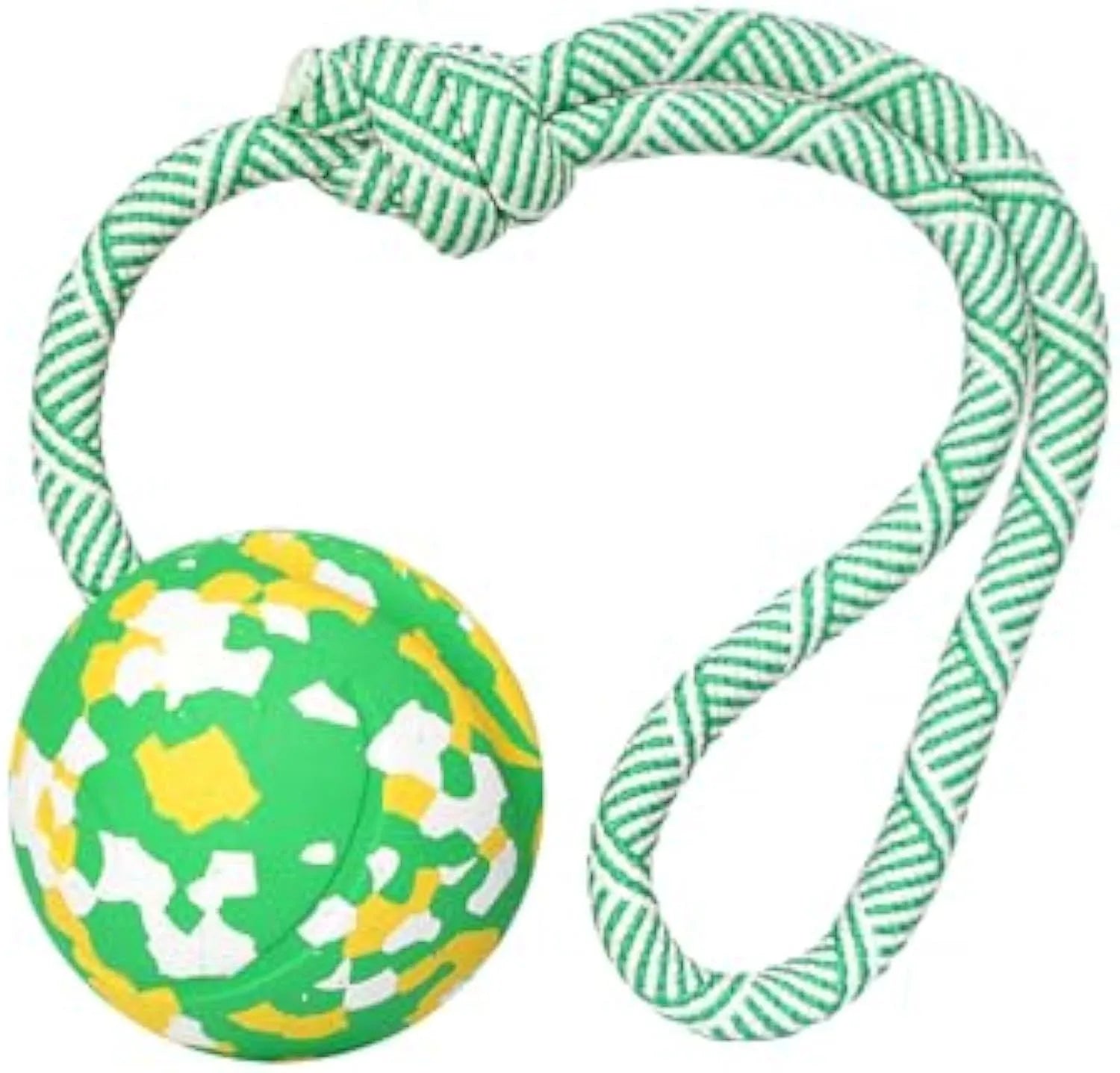 Natural rubber dog ball attached to nylon rope toy for medium and small dogs