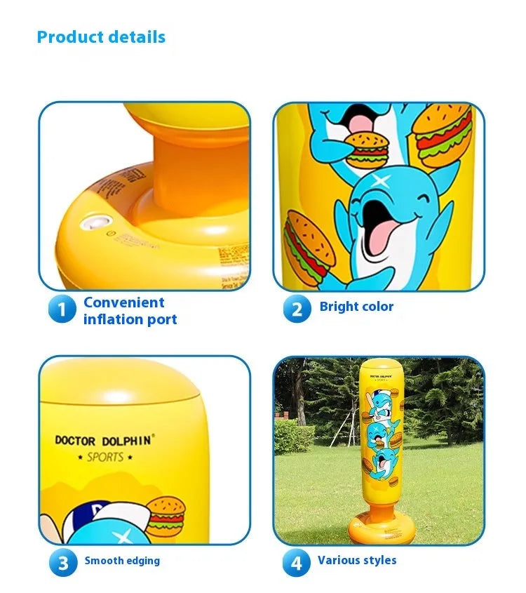 Inflatable boxing column in yellow hamburger colour standing on floor