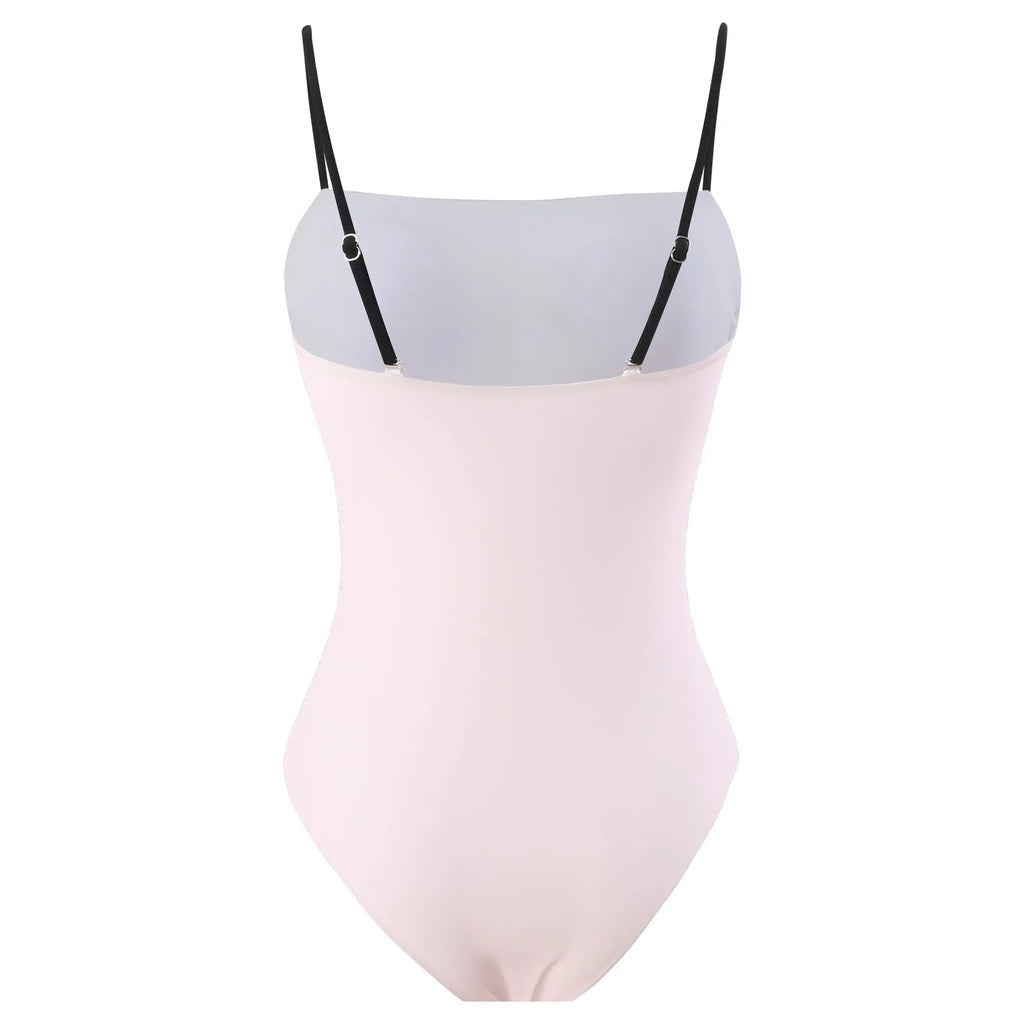 Women's patterned one-piece bikini swimsuit with an attached light tulle skirt.