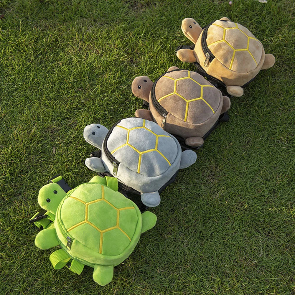 Cartoon turtle shape velvet dog backpack harness in brown green grey yellow with metal zipper