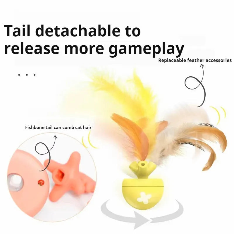 Pet cat toy fish bone rolling ball USB electric cat teasing ball with replaceable feather stick, blue colour