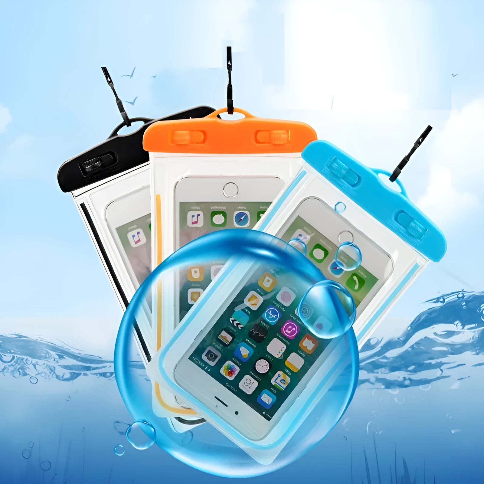 Black universal waterproof PVC luminous touch screen phone case for outdoor use