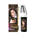 Hair dye comb applicator showing brown, dark brown, and wine red permanent colour options