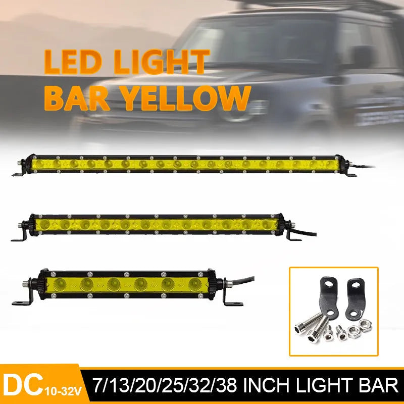 25-inch single row aluminium LED car light bar with mounting brackets and screws