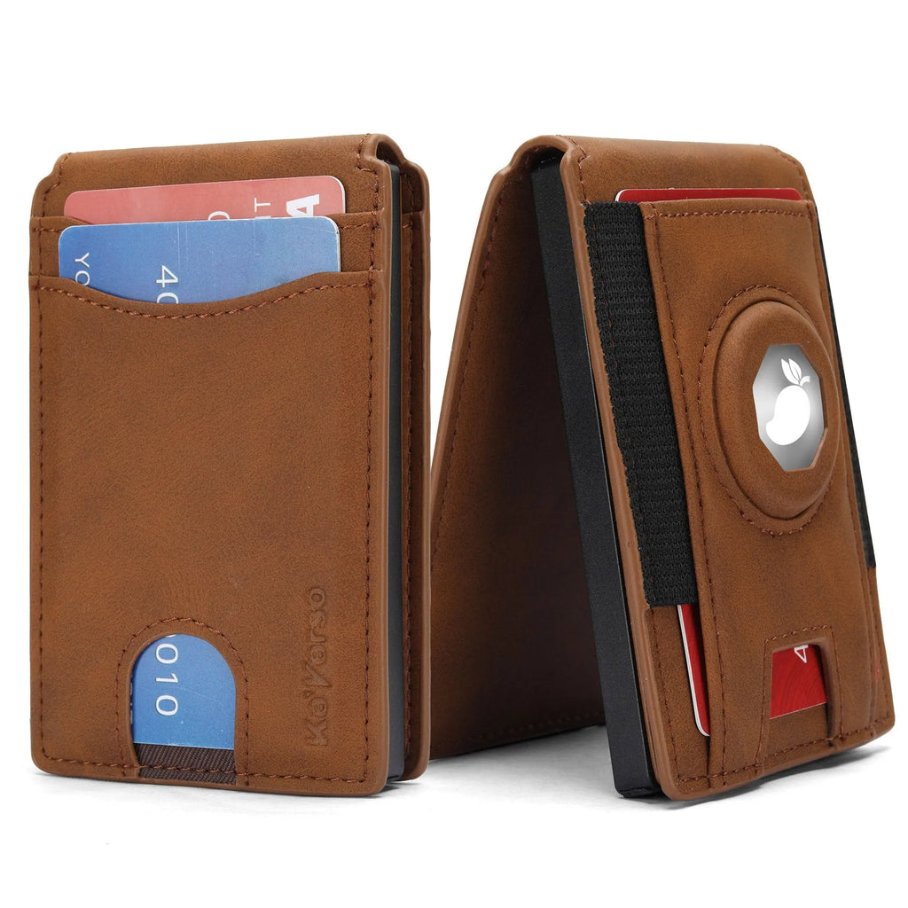 Microfiber card holder men's slim wallet in black, with card slots visible, on a neutral background