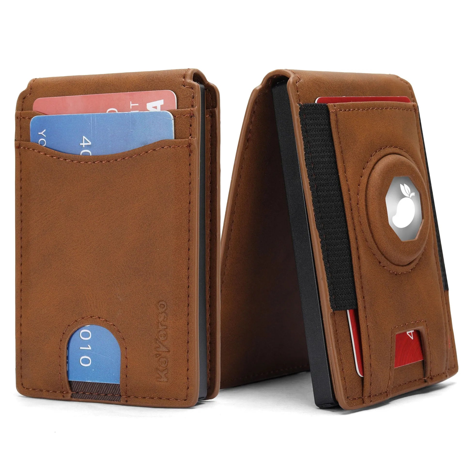 Microfiber card holder men's slim wallet in black, with card slots visible, on a neutral background