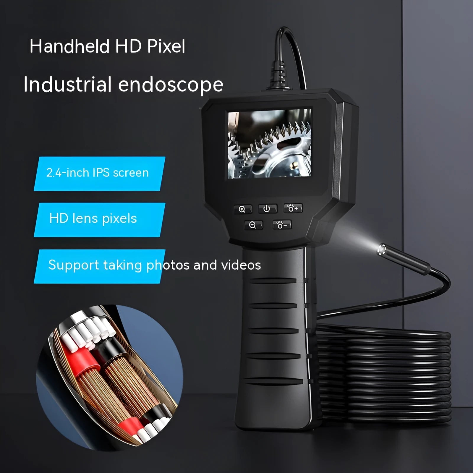 Auto repair pipeline HD camera endoscope with 8mm waterproof probe and hard wire cable