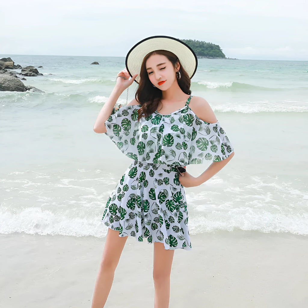 Women's one-piece printed swimsuit in polyester, black letter style, swimming and wading use