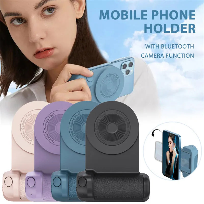 3-in-1 magnetic phone holder with rotatable camera handle and desktop stand in black colour