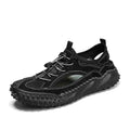 Men's non-slip hollow wading sandals in 8854 Black with leather mesh upper and rubber sole