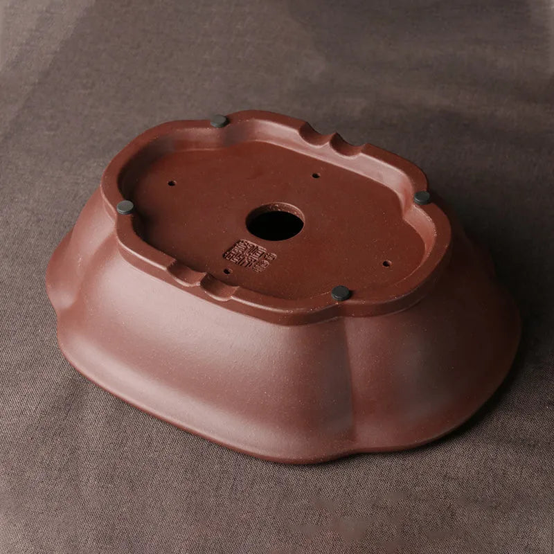 Handmade purple clay bonsai basin in classical Chinese style measuring 25x20x7cm
