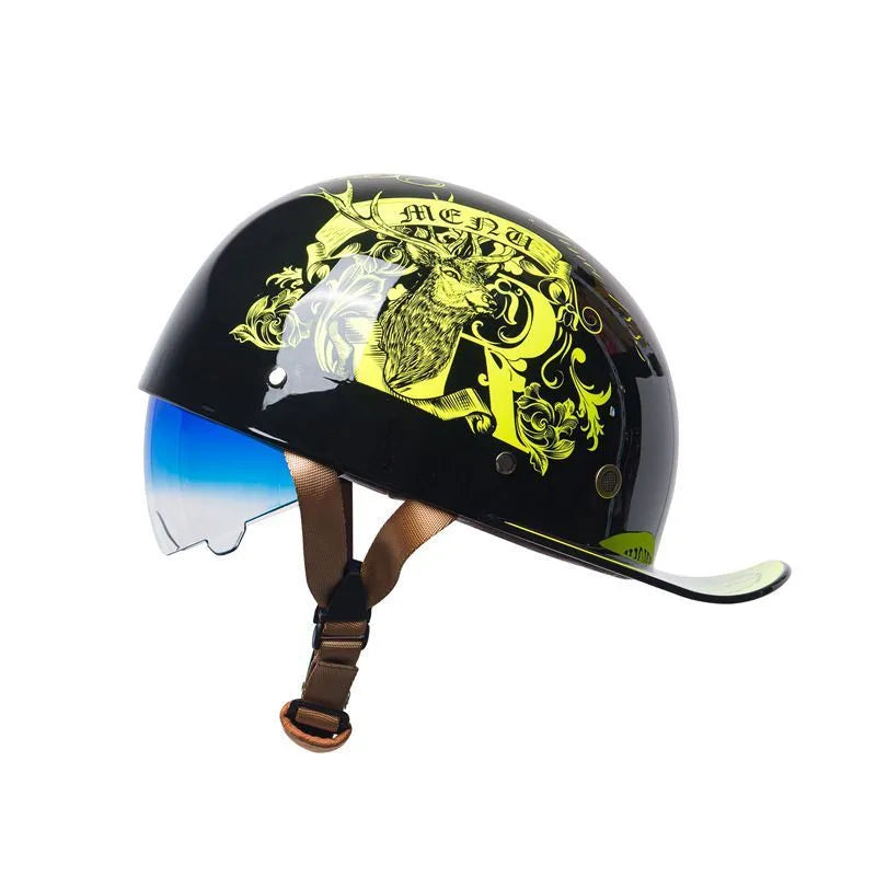 Men's electric bicycle retro half helmet in bright black gradient blue colour