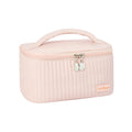 Rectangular open-top PU leather makeup bag in a solid colour