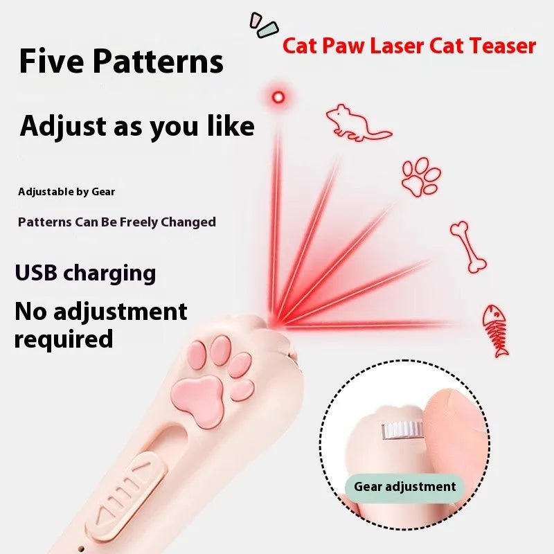 USB rechargeable cat pen light toy in cream white, pink, or blue with light-up feature