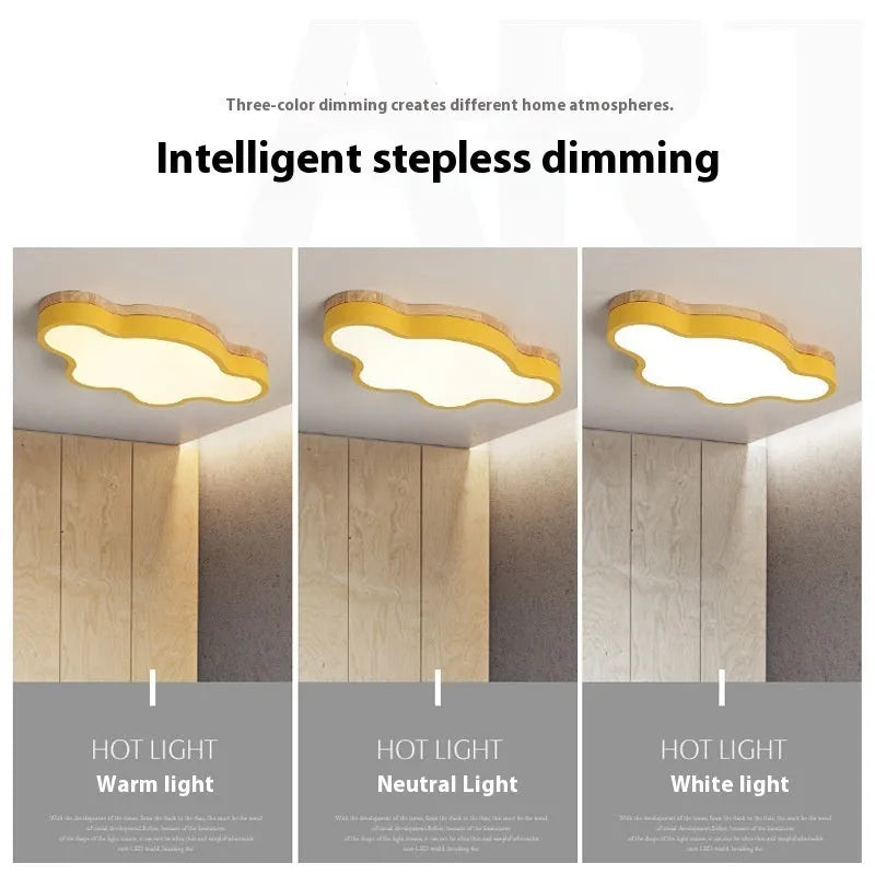 Modern simplicity cloud ceiling lamp with wooden-effect finish, 50x25cm or 63x35cm, LED white warm tri colour dimmable