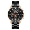 Men's business calendar waterproof quartz watch with black strap and rose gold case