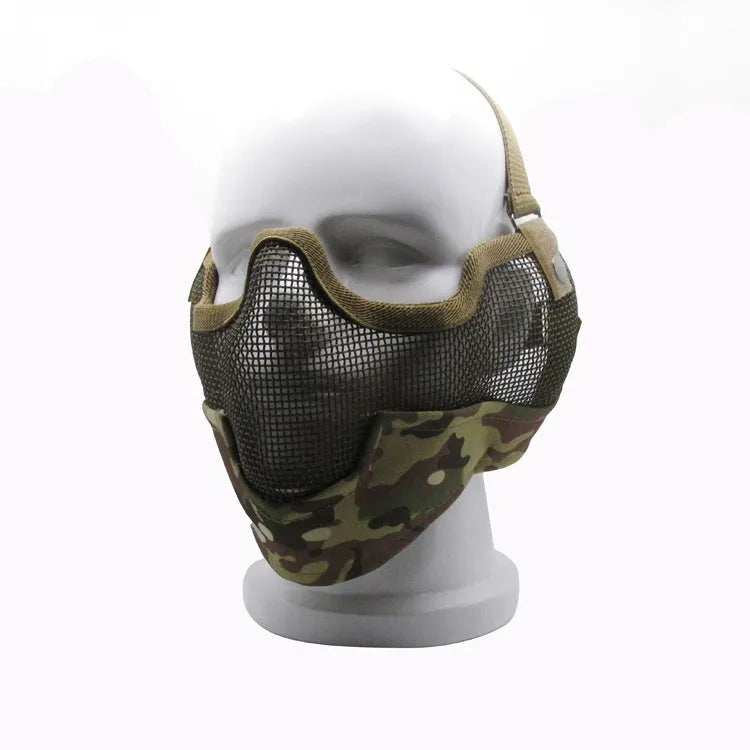 Carbon steel anti-collision outdoor protective face mask in black with head-mounted straps