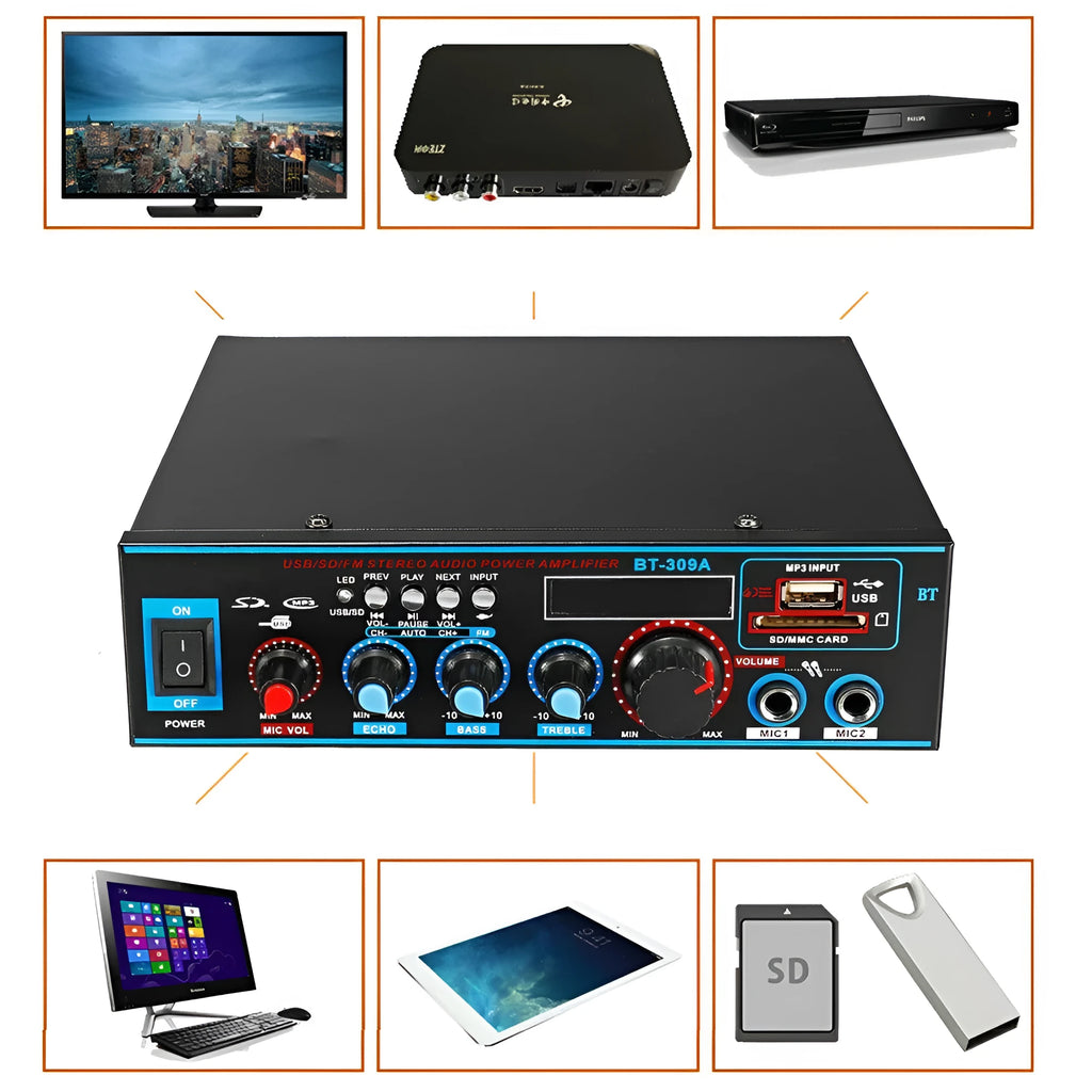 BT-309A-A black iron case Bluetooth recording amplifier with remote control
