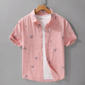 Letter printed short sleeve shirt in pure cotton, loose cardigan style, available in white, light pink, light green, sizes M to 3XL