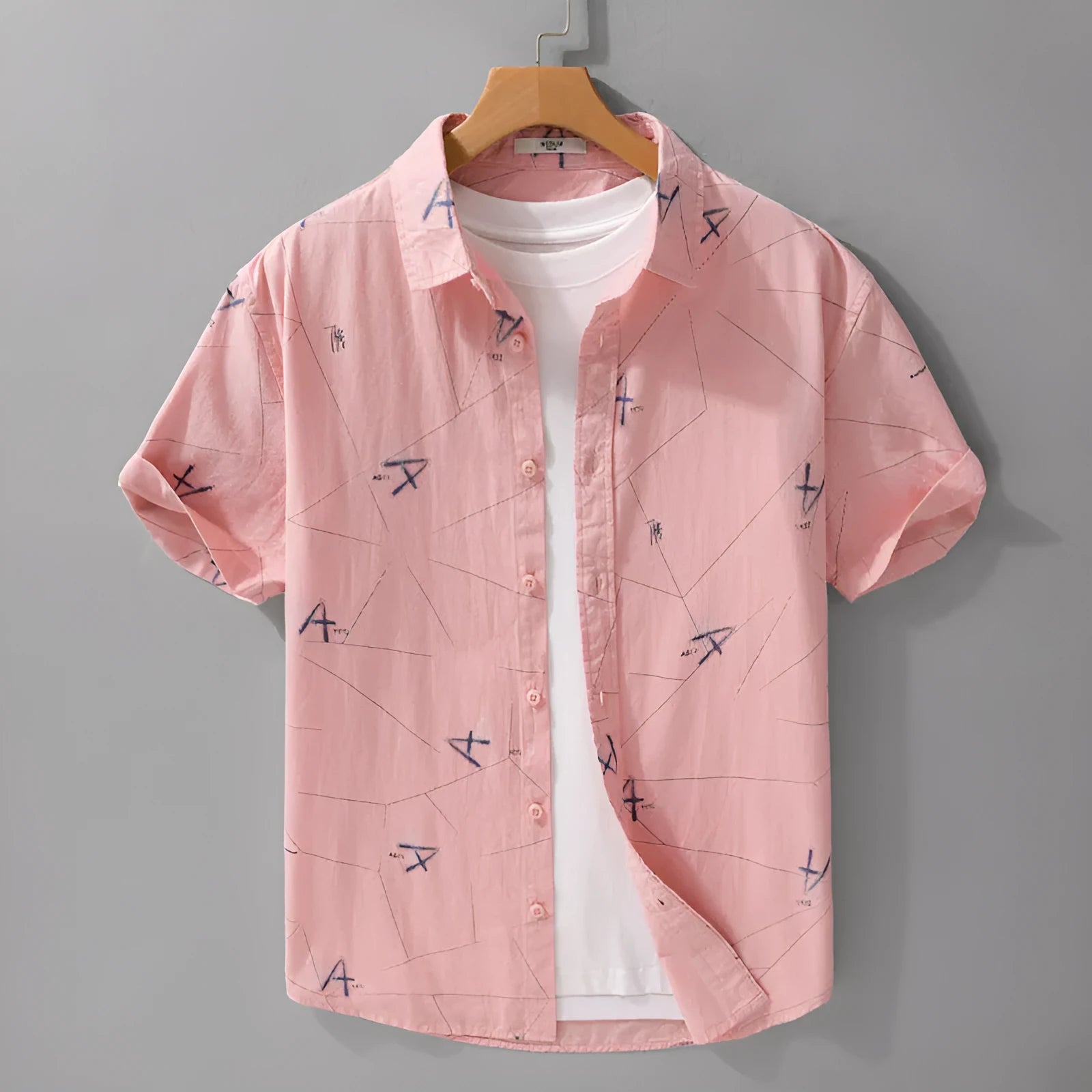 Letter printed short sleeve shirt in pure cotton, loose cardigan style, available in white, light pink, light green, sizes M to 3XL
