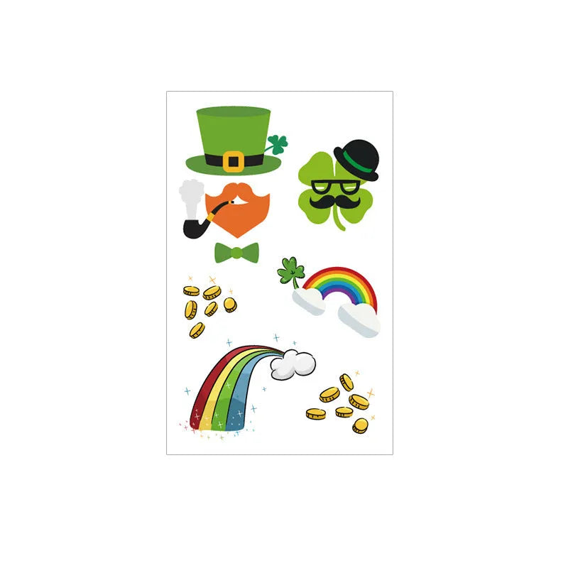 Children's temporary tattoo sticker with Irish festival flag and St Patrick's Day clover design
