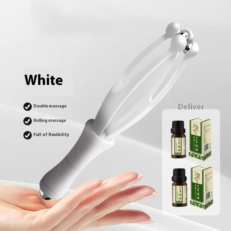 Blue steel ball finger massager hand joint roller on white background