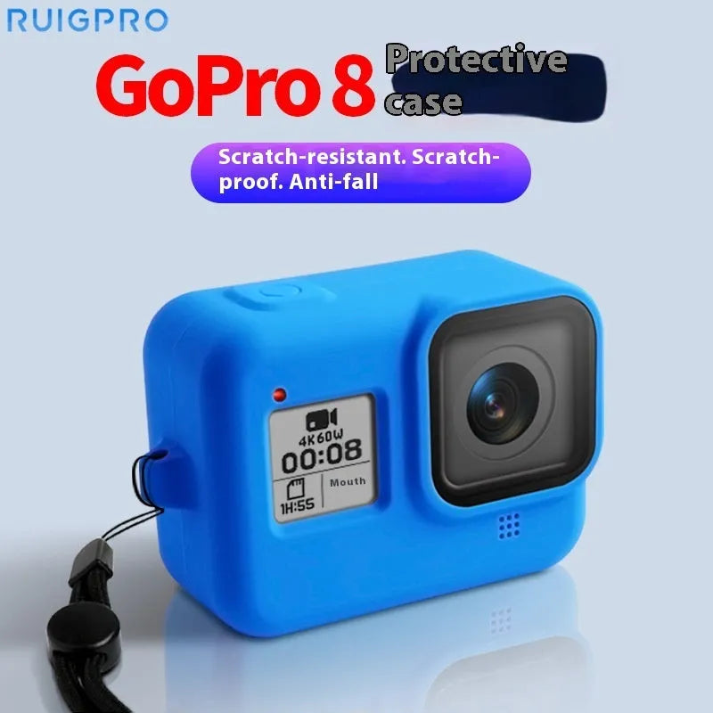 GoPro Hero8 Black silicone protective sleeve with anti-lost carrying strap in blue and black options