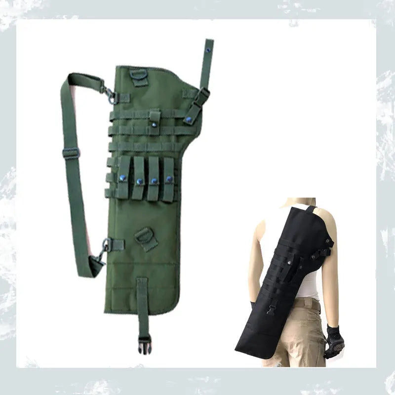 Tactical single shoulder hunting knife bag in Oxford cloth with shoulder strap, 72x25x3cm, green colour