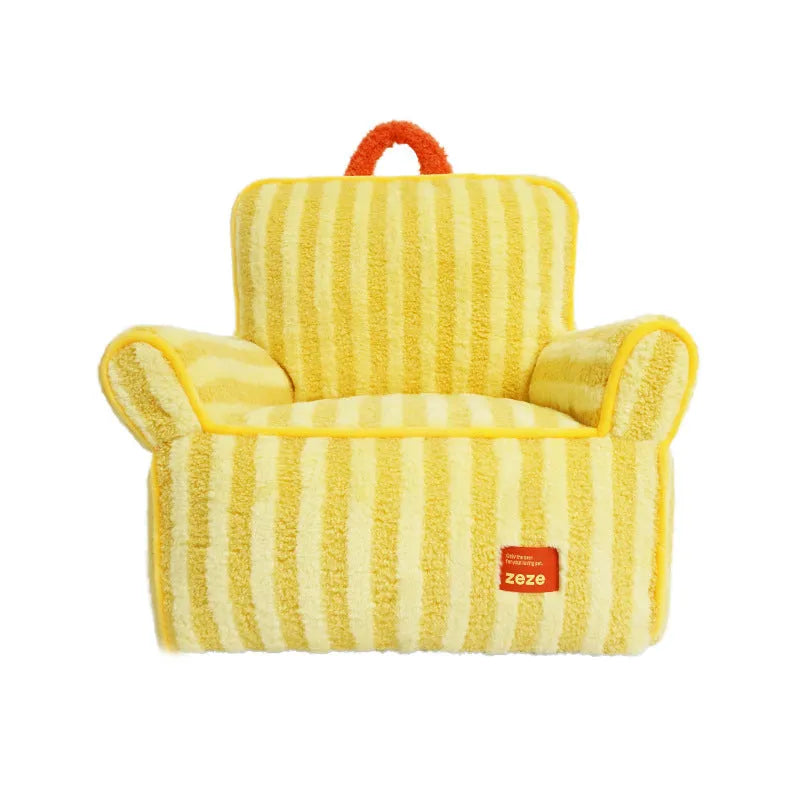 Striped soft velvet pet bed with removable cover in orange, purple or yellow for small dogs
