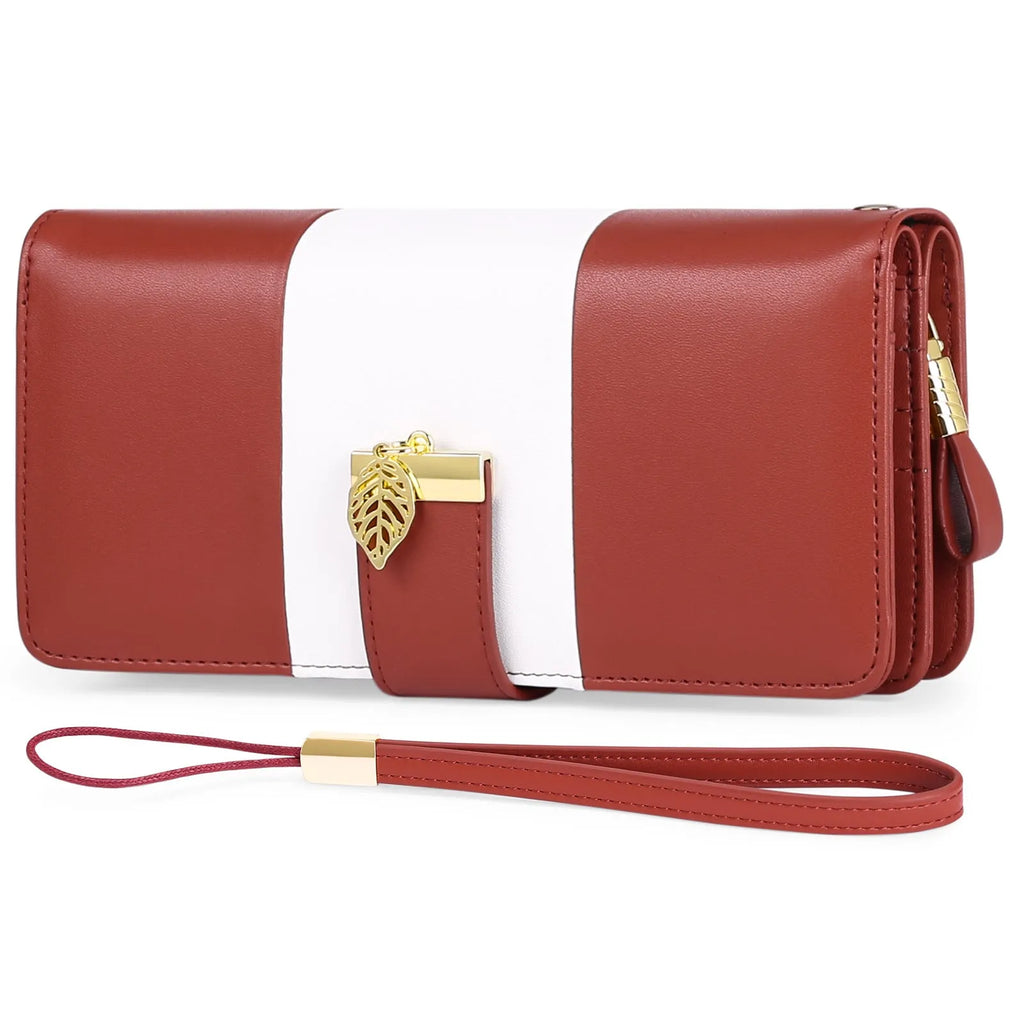 Anti-theft RFID clutch bag with locking clasp in black PU leather showing foldable design