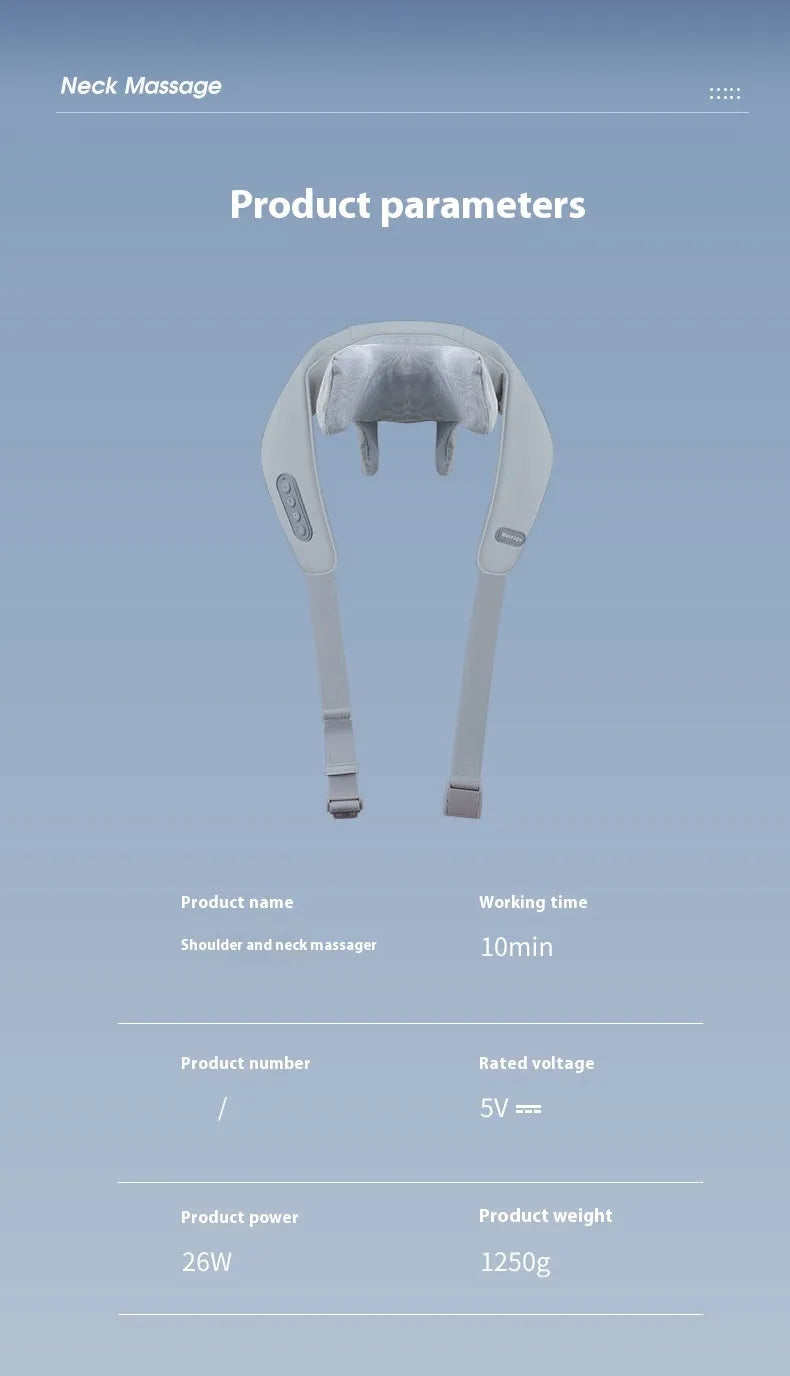 Gray multifunctional neck back waist massager with elastic fabric and infrared physiotherapy features