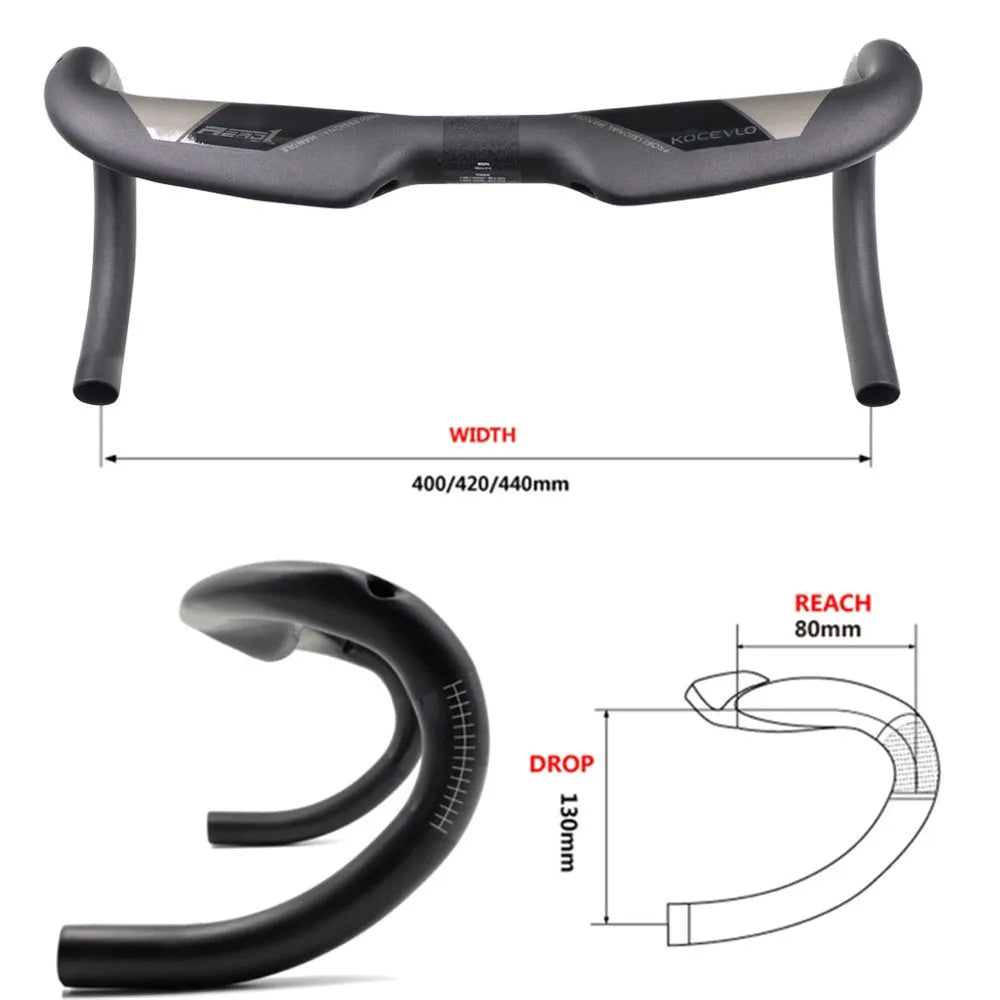 Wei Bike matt carbon fibre bent handlebar for road bikes in 420mm width
