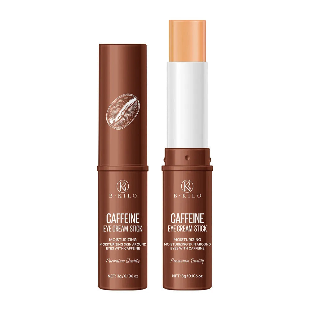 Caffeine eye cream stick in packaging, 3g net content for dark circles and fine lines