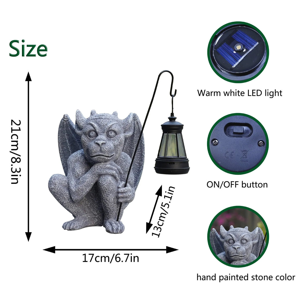 Creative stone statue ghost solar decoration resin American style garden lamp 17x13x21cm