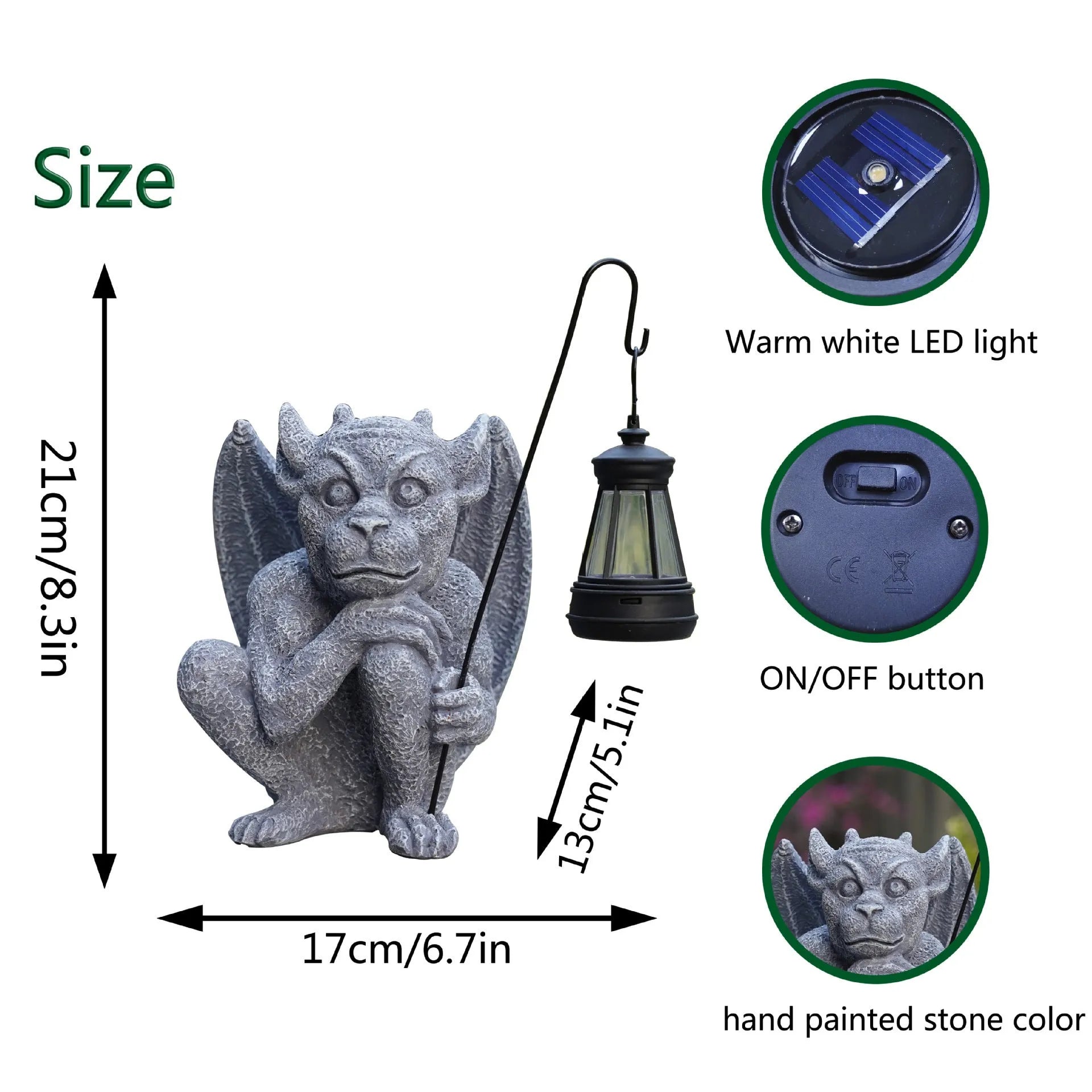 Creative stone statue ghost solar decoration resin American style garden lamp 17x13x21cm