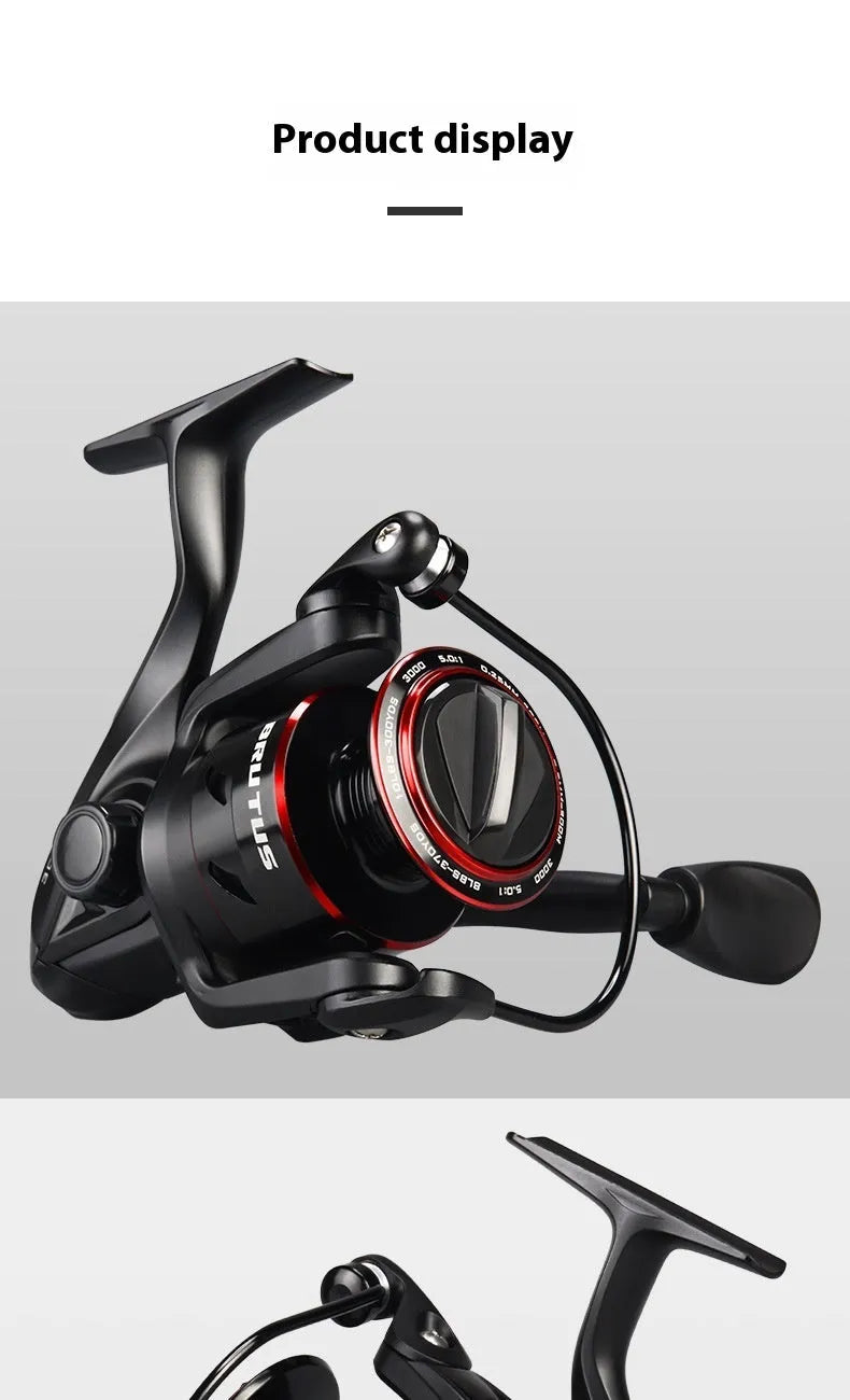 All metal spinning fishing reel in 2000 series on white background
