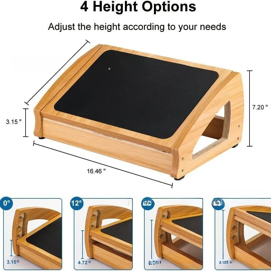 Natural wood colour solid bamboo office desk footstool for adult ergonomic support