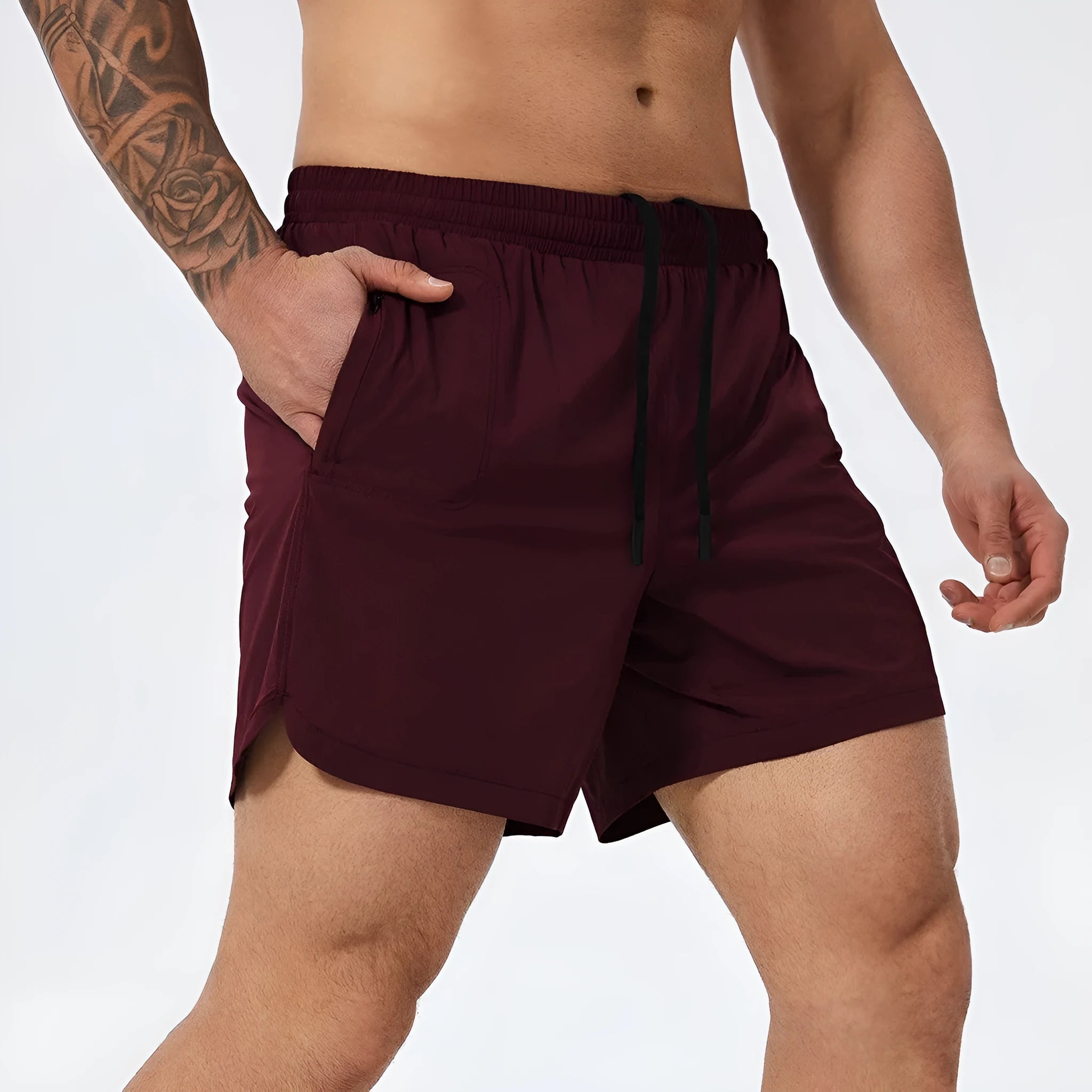 Men's moisture-wicking nylon basketball tennis running shorts in black, mid-waist, size S to XXL