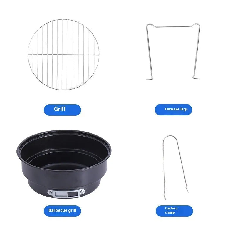 Small folding round ice stove portable barbecue kit with grilled mesh and accessories for 1-2 people