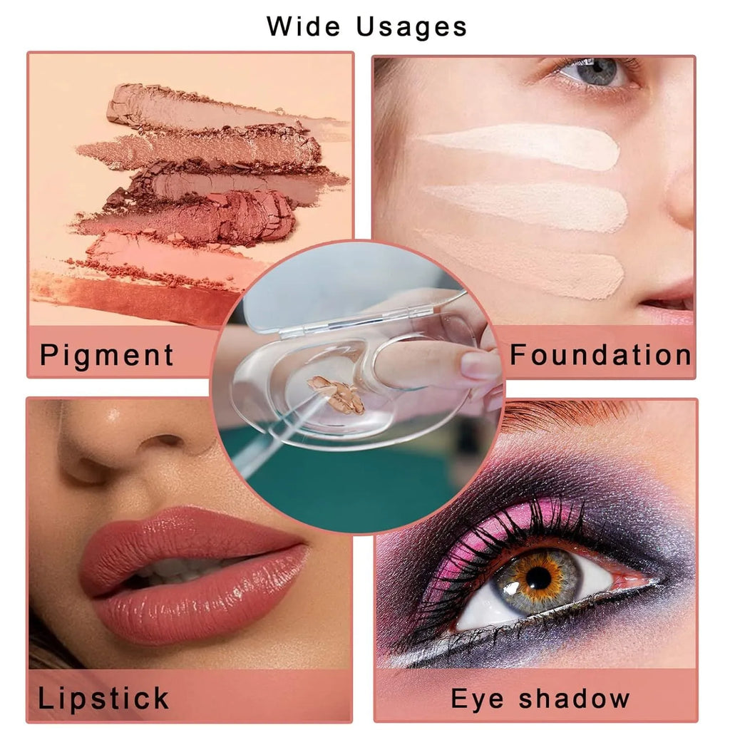 Transparent acrylic makeup mixing palette with groove area for liquid foundation, eye shadow and lip gloss test areas