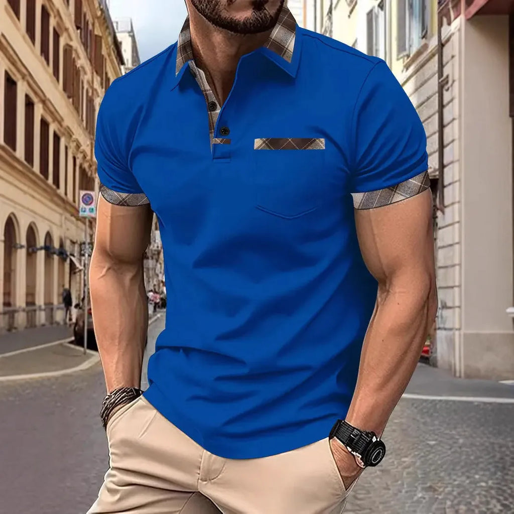 Men's plaid colourblock short sleeve t-shirt in loose fit available in multiple colours