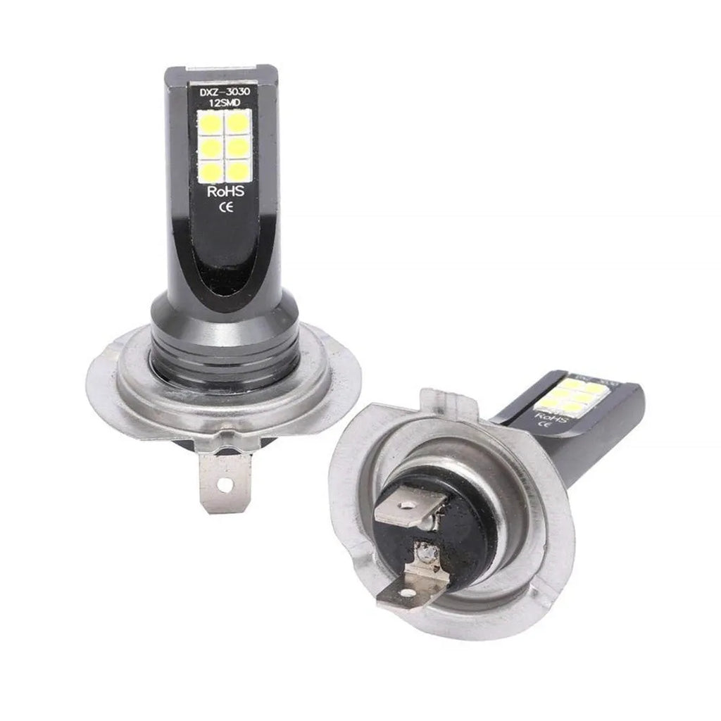 White H7 LED fog lights for cars with 12 SMD 3030 beads and aluminium housing